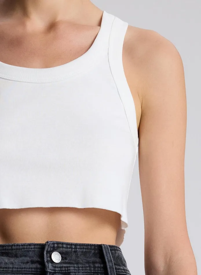 Women Halsey Cropped Cotton Rib Tank White ALC Tees and Tanks