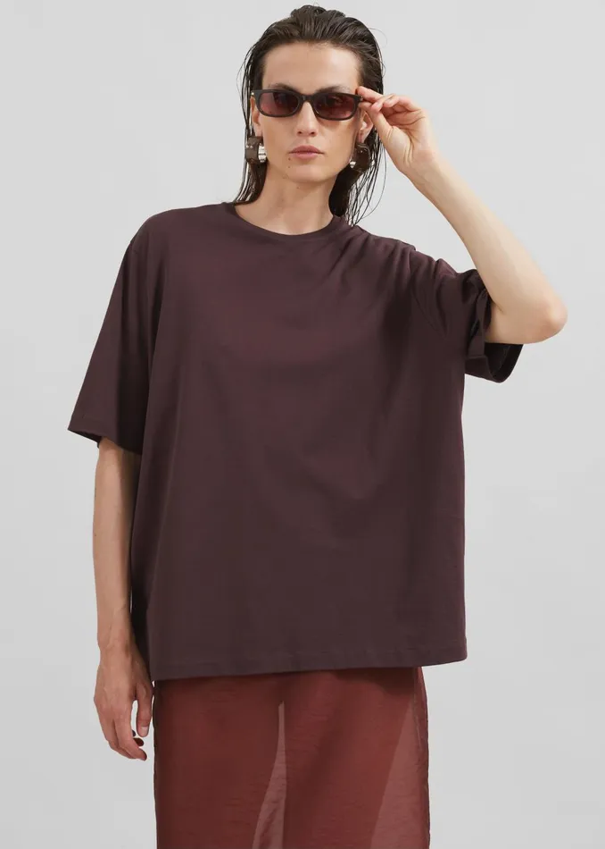 Women Harper Soft Organic TShirt 8211 Dark Plum The Frankie Shop Tops
