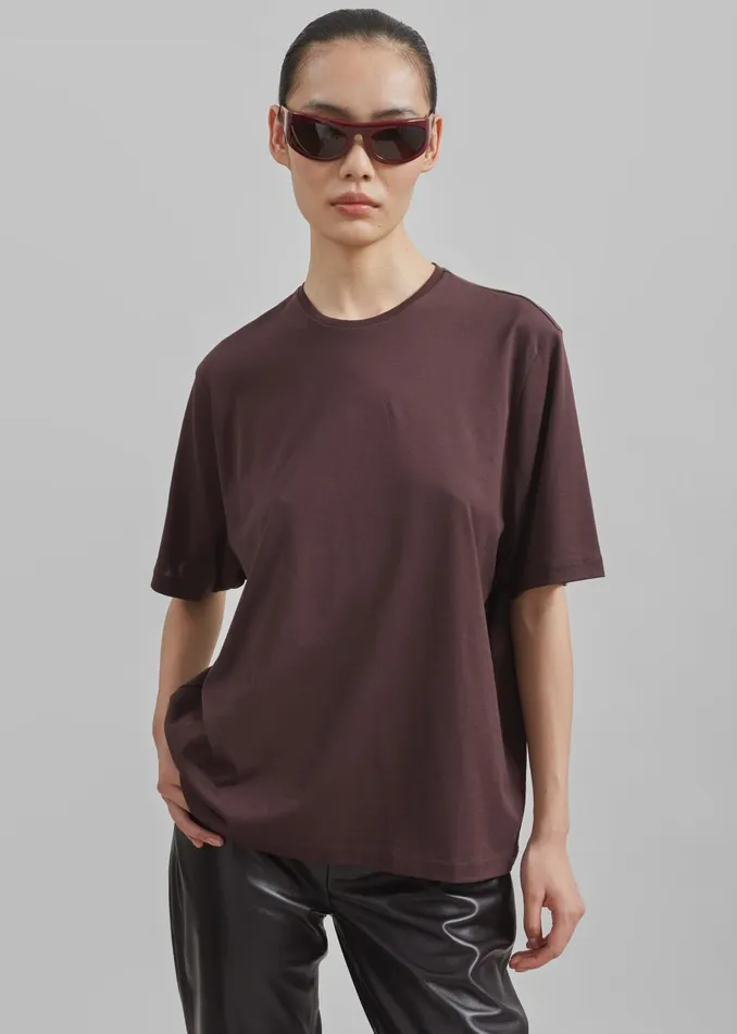 Women Harper Soft Organic TShirt 8211 Dark Plum The Frankie Shop Tops