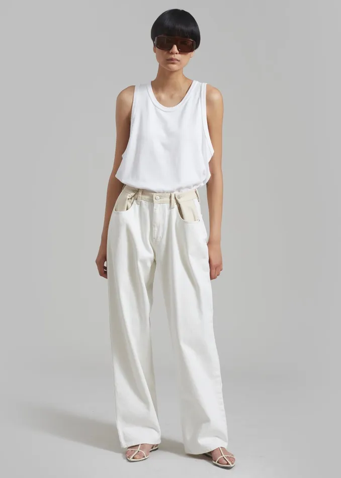 Women Hayla Contrast Denim Pants 8211 Off WhiteBeige The Frankie Shop Bottoms