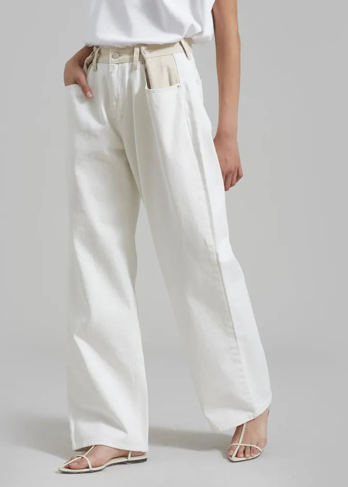 Women Hayla Contrast Denim Pants 8211 Off WhiteBeige The Frankie Shop Bottoms