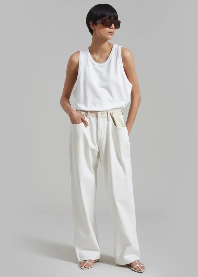 Women Hayla Contrast Denim Pants 8211 Off WhiteBeige The Frankie Shop Bottoms