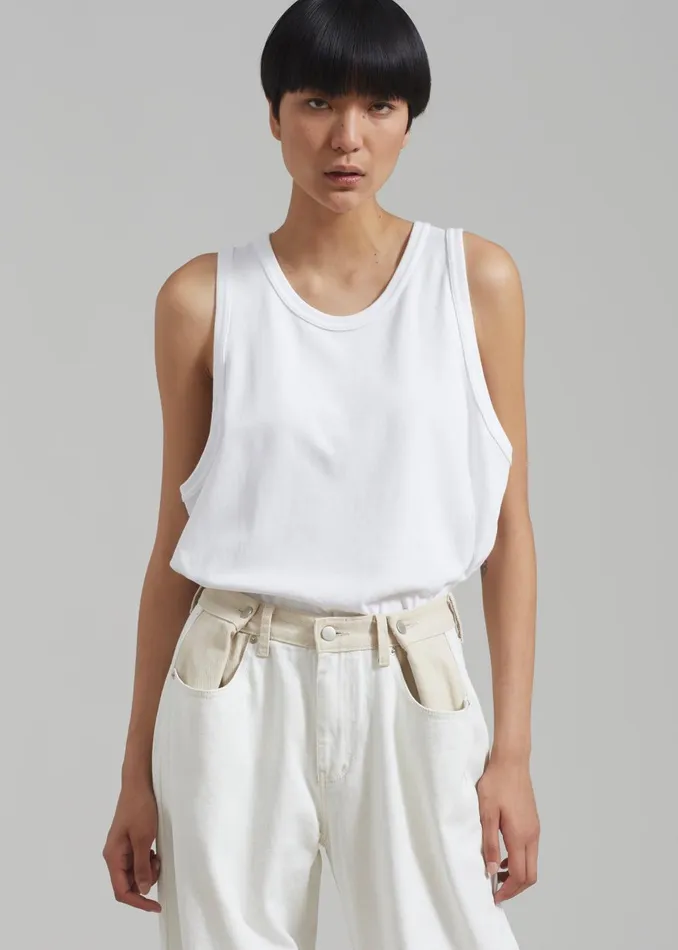 Women Hayla Contrast Denim Pants 8211 Off WhiteBeige The Frankie Shop Bottoms