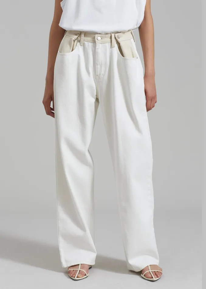 Women Hayla Contrast Denim Pants 8211 Off WhiteBeige The Frankie Shop Bottoms