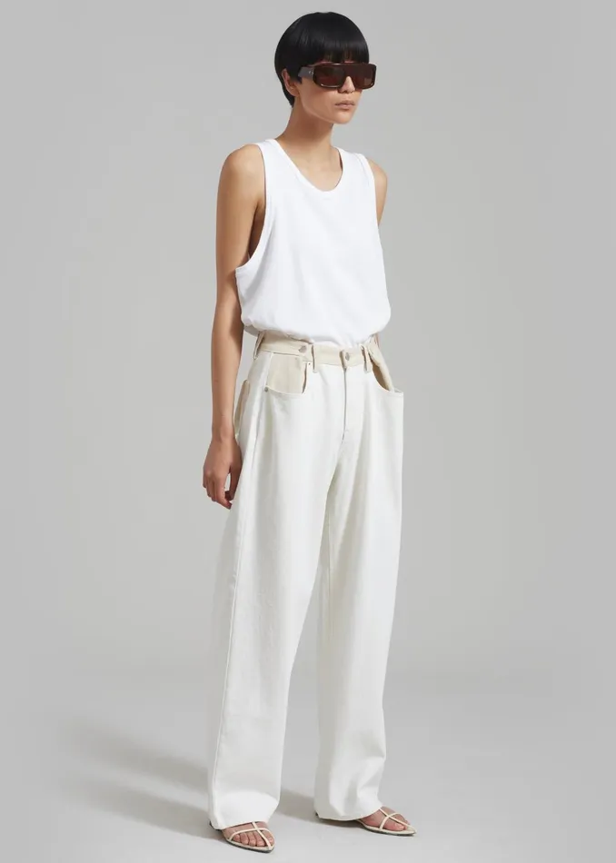 Women Hayla Contrast Denim Pants 8211 Off WhiteBeige The Frankie Shop Bottoms