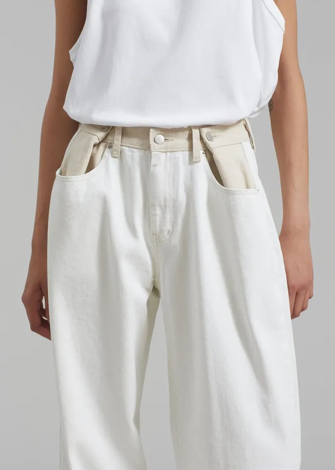 Women Hayla Contrast Denim Pants 8211 Off WhiteBeige The Frankie Shop Bottoms