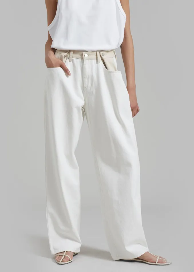 Women Hayla Contrast Denim Pants 8211 Off WhiteBeige The Frankie Shop Bottoms