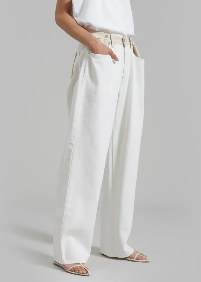 Women Hayla Contrast Denim Pants 8211 Off WhiteBeige The Frankie Shop Bottoms