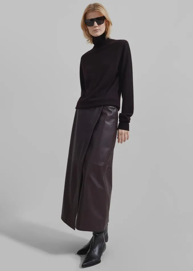 Women Hedi Leather Midi Wrap Skirt 8211 Dark Plum The Frankie Shop Bottoms