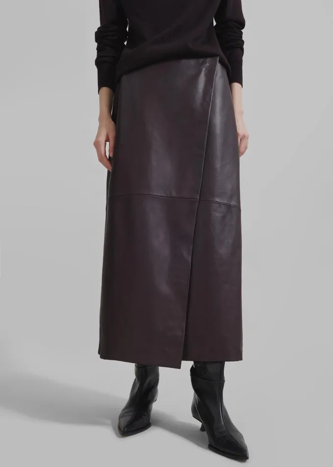 Women Hedi Leather Midi Wrap Skirt 8211 Dark Plum The Frankie Shop Bottoms