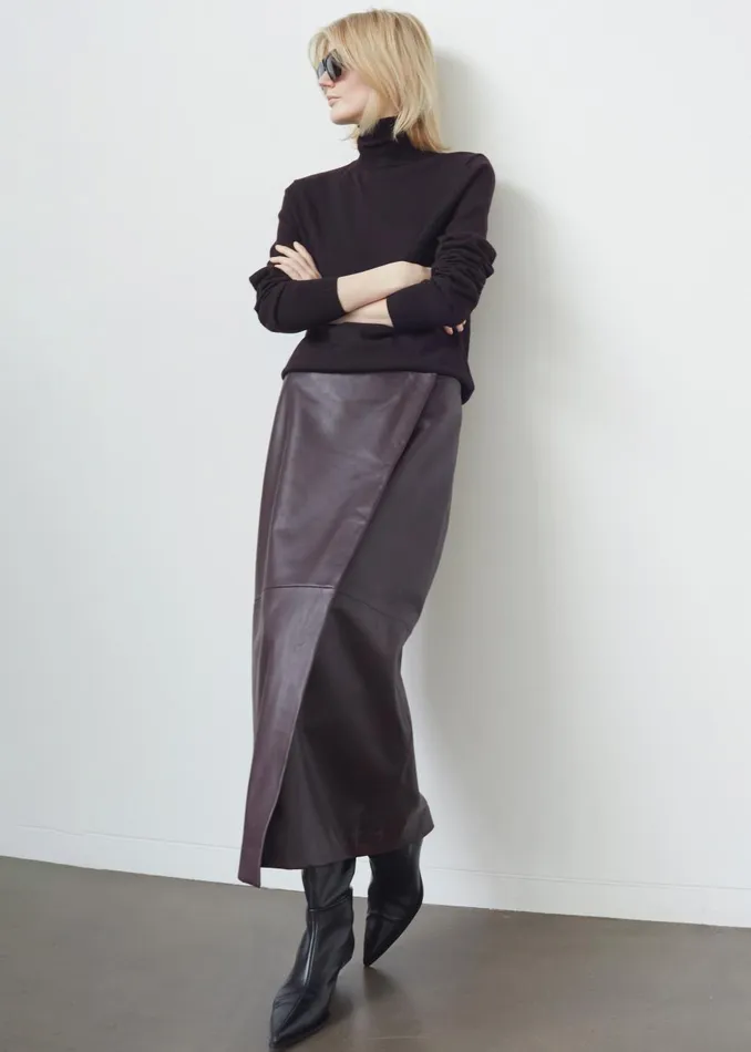 Women Hedi Leather Midi Wrap Skirt 8211 Dark Plum The Frankie Shop Bottoms
