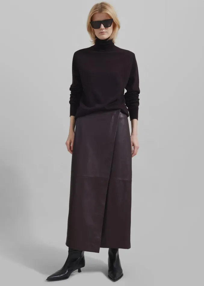 Women Hedi Leather Midi Wrap Skirt 8211 Dark Plum The Frankie Shop Bottoms