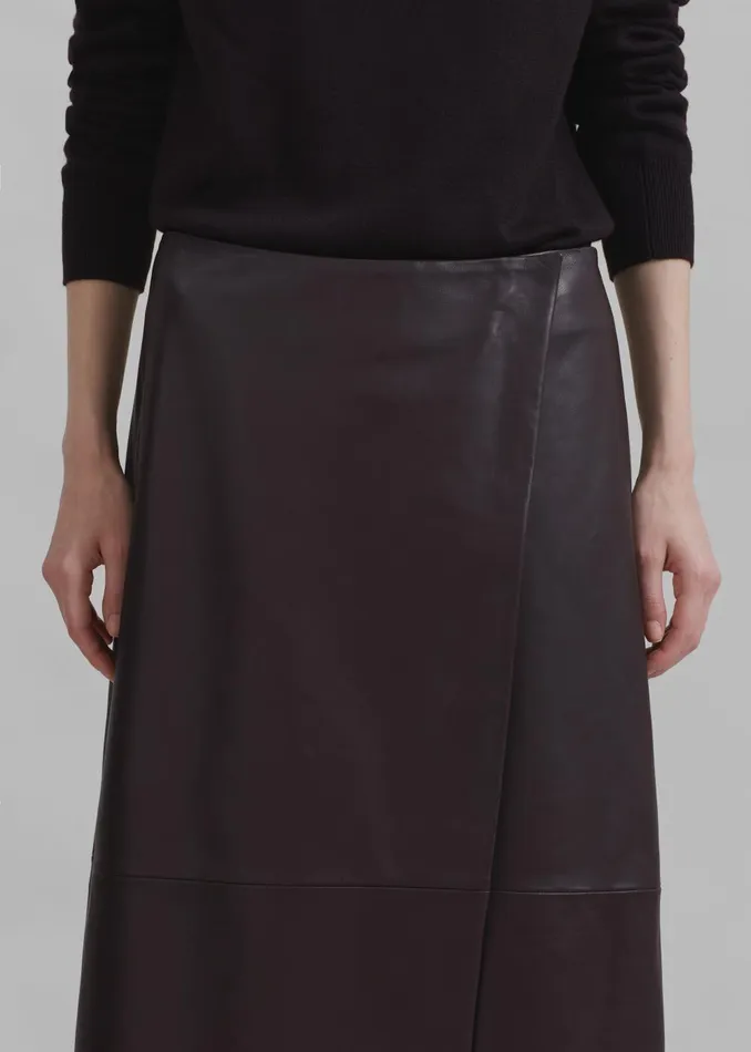 Women Hedi Leather Midi Wrap Skirt 8211 Dark Plum The Frankie Shop Bottoms