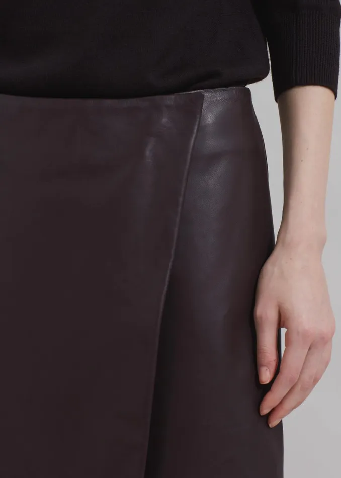 Women Hedi Leather Midi Wrap Skirt 8211 Dark Plum The Frankie Shop Bottoms