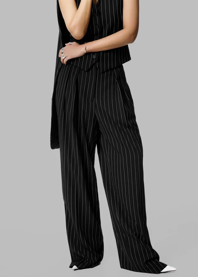 Women Holland Pleated Trousers 8211 BlackWhite Pinstripe The Frankie Shop Bottoms