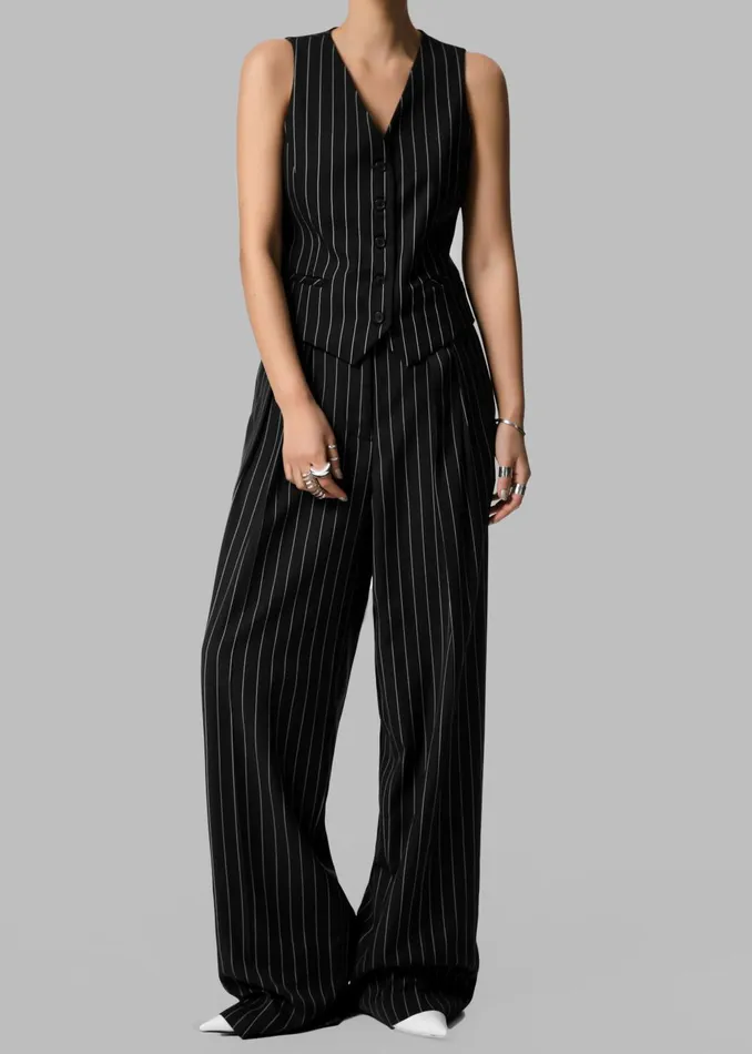 Women Holland Pleated Trousers 8211 BlackWhite Pinstripe The Frankie Shop Bottoms