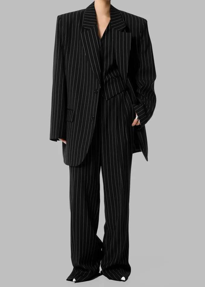 Women Holland Pleated Trousers 8211 BlackWhite Pinstripe The Frankie Shop Bottoms