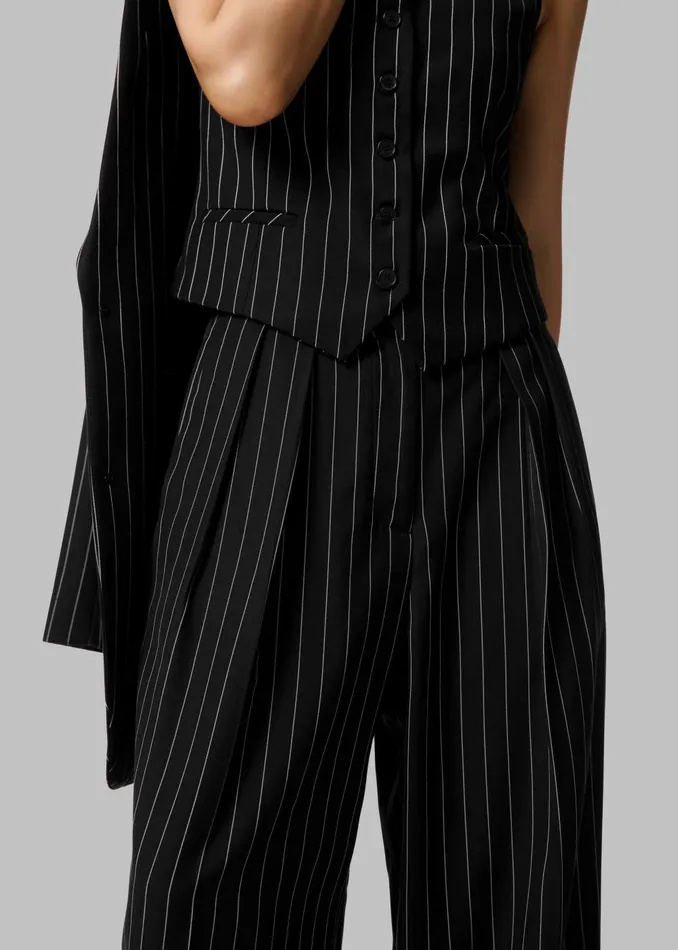 Women Holland Pleated Trousers 8211 BlackWhite Pinstripe The Frankie Shop Bottoms
