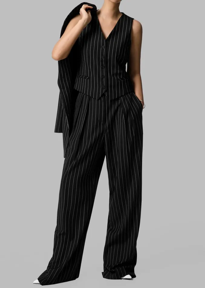 Women Holland Pleated Trousers 8211 BlackWhite Pinstripe The Frankie Shop Bottoms