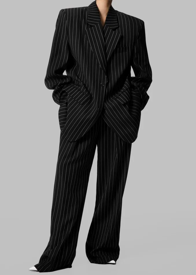 Women Holland Pleated Trousers 8211 BlackWhite Pinstripe The Frankie Shop Bottoms