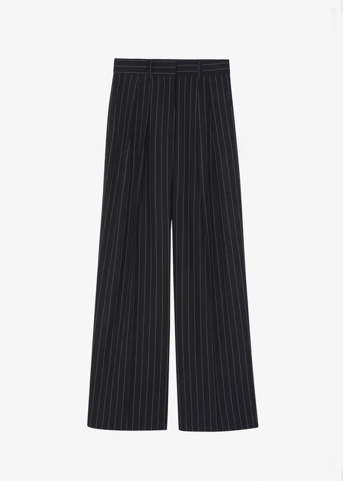 Women Holland Pleated Trousers 8211 BlackWhite Pinstripe The Frankie Shop Bottoms