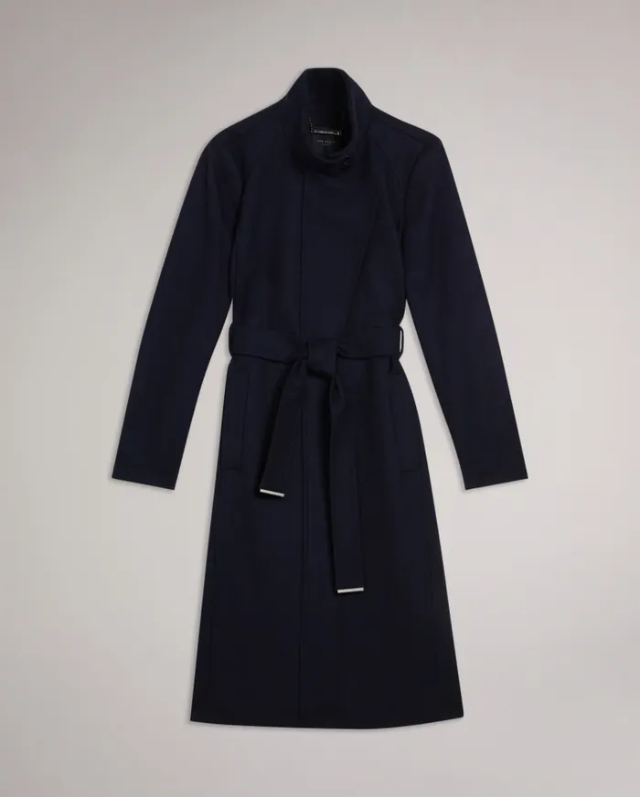 Women ICOMBI 8211 Funnel Neck Wool Coat Navy Ted Baker Coats and Jackets