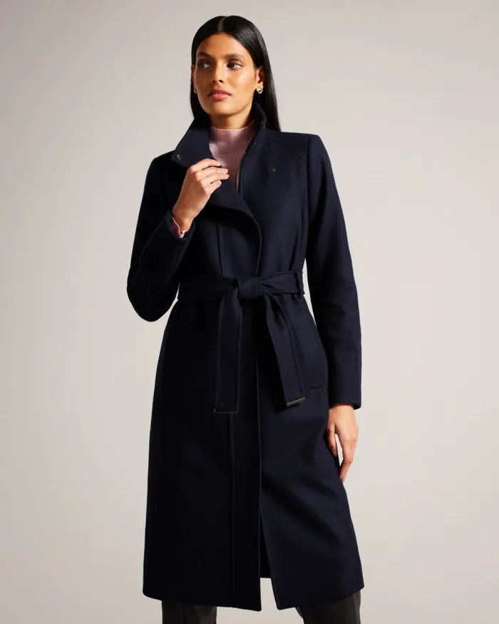 Women ICOMBI 8211 Funnel Neck Wool Coat Navy Ted Baker Coats and Jackets Women ICOMBI 8211 Funnel Neck Wool Coat Navy Ted Baker Coats and Jackets