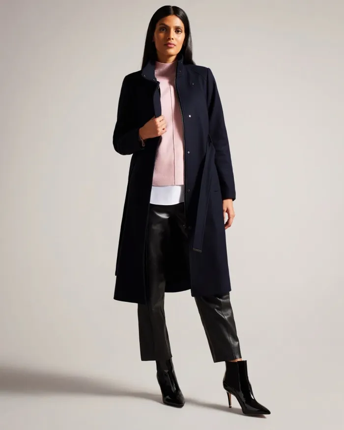 Women ICOMBI 8211 Funnel Neck Wool Coat Navy Ted Baker Coats and Jackets Women ICOMBI 8211 Funnel Neck Wool Coat Navy Ted Baker Coats and Jackets