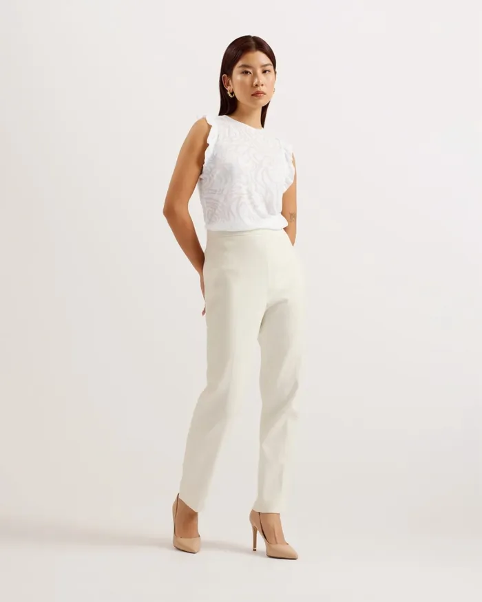 Women IILAA 8211 Frill Sleeve Burnout Pattern Top White Ted Baker Tops and Blouses Women IILAA 8211 Frill Sleeve Burnout Pattern Top White Ted Baker Tops and Blouses