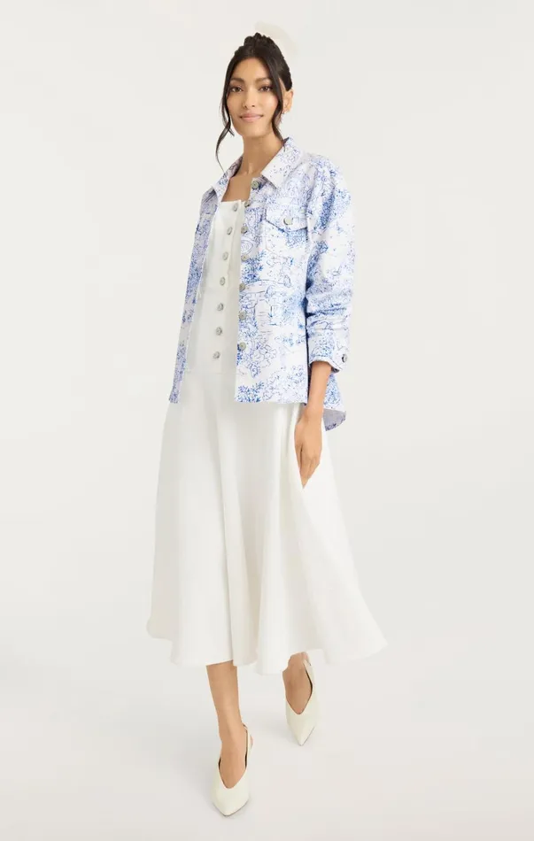 Women Jackets Cinq Sept Garden Toile Scrunched Canyon Jacket Whiteblue