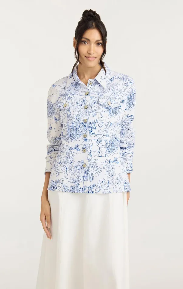 Women Jackets Cinq Sept Garden Toile Scrunched Canyon Jacket Whiteblue