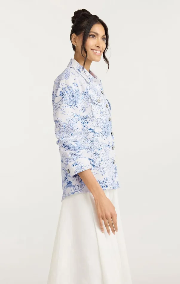 Women Jackets Cinq Sept Garden Toile Scrunched Canyon Jacket Whiteblue