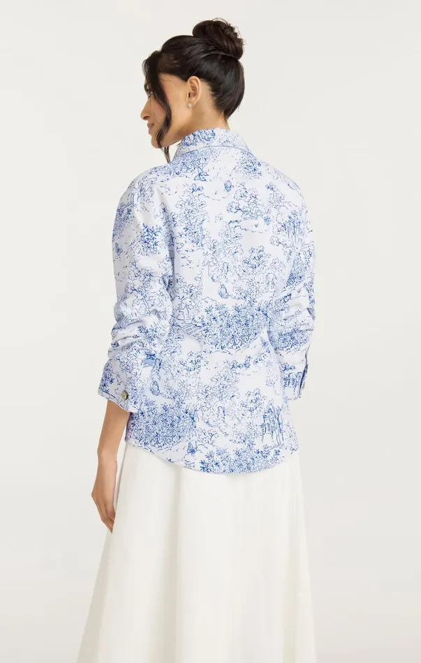 Women Jackets Cinq Sept Garden Toile Scrunched Canyon Jacket Whiteblue