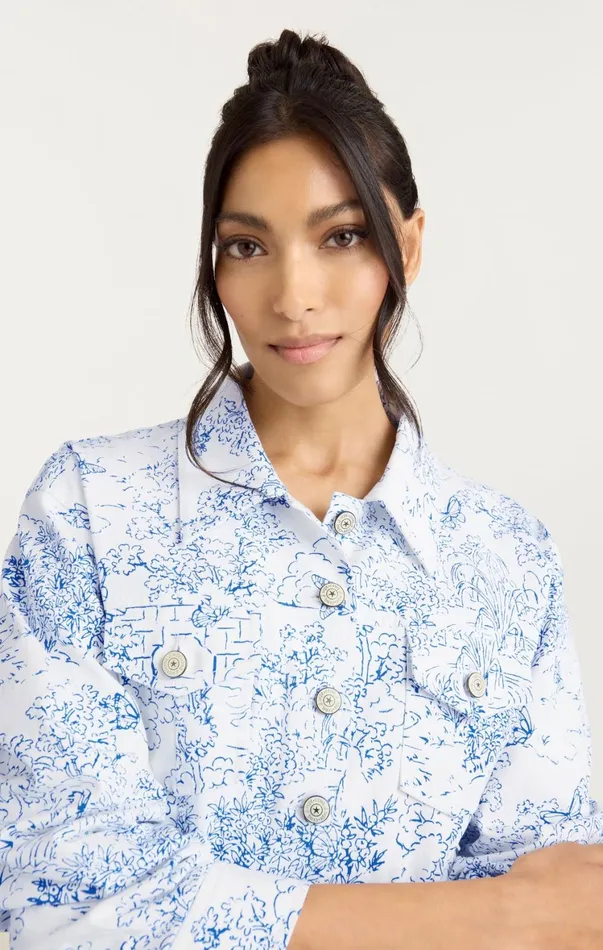 Women Jackets Cinq Sept Garden Toile Scrunched Canyon Jacket Whiteblue