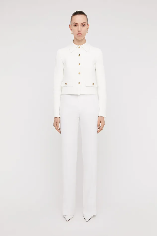 Women Jackets Scanlan Theodore CREPE KNIT BUTTON JACKET CREAM