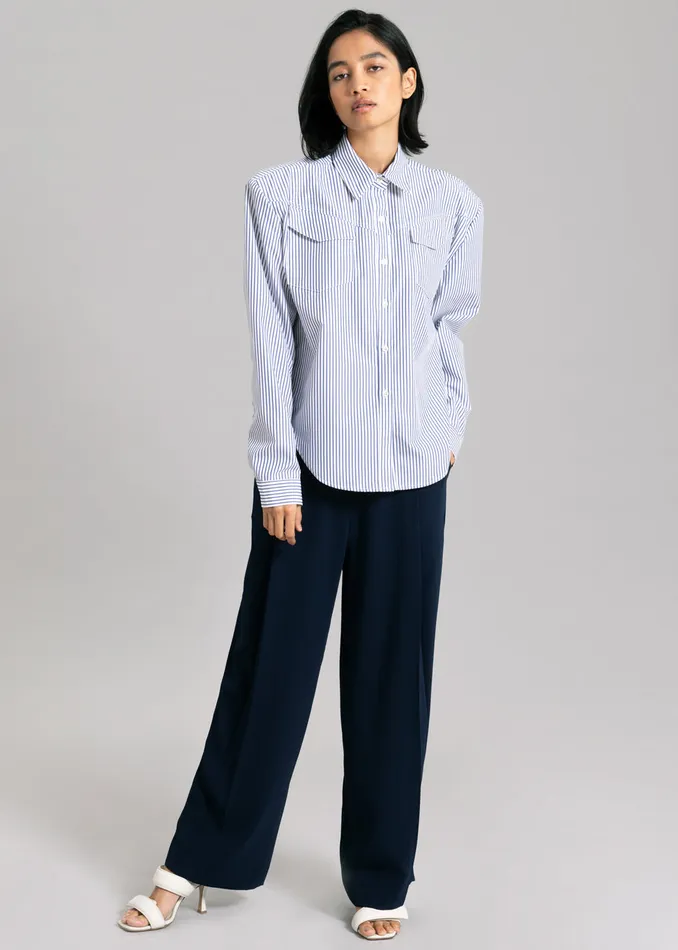 Women Jeanne Padded Shirt 8211 Navy Stripe The Frankie Shop Tops