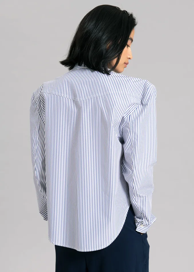 Women Jeanne Padded Shirt 8211 Navy Stripe The Frankie Shop Tops