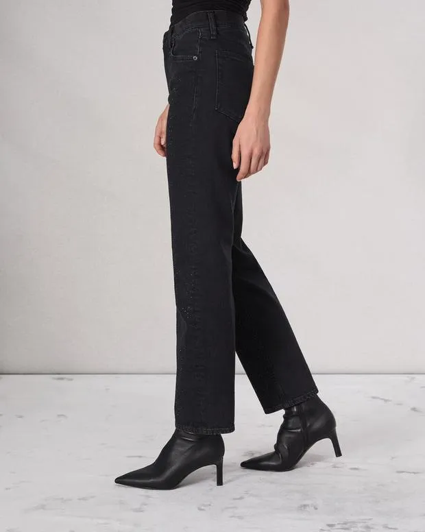Women Jeans Rag and Bone Harlow Straight Jean Vintage Stretch Denim Sirin With Jewels