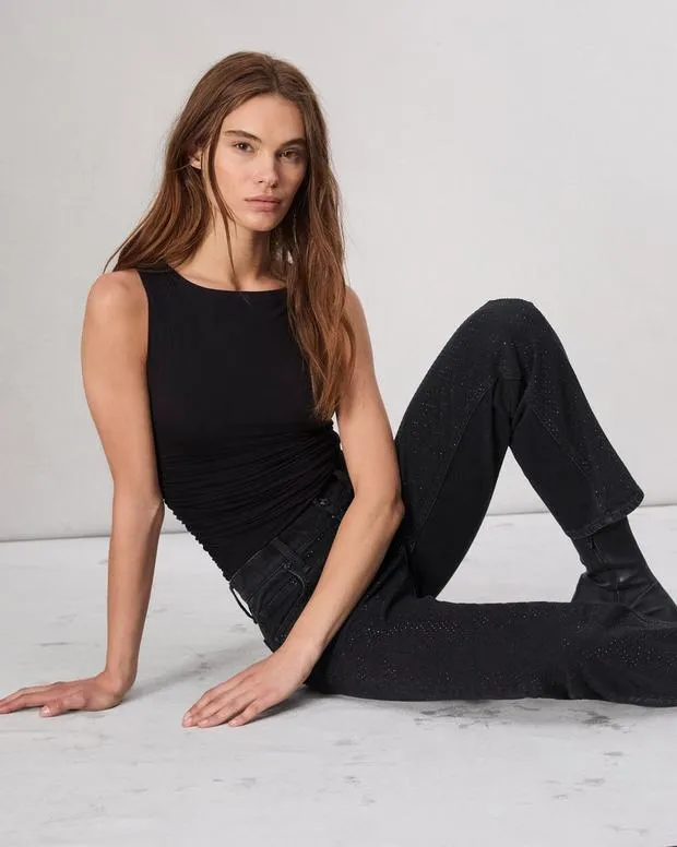 Women Jeans Rag and Bone Harlow Straight Jean Vintage Stretch Denim Sirin With Jewels