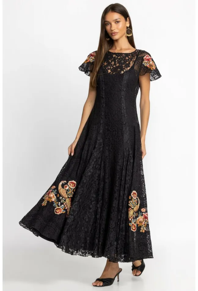 Women Johnny Was Dresses Cloe Lace Dress Black