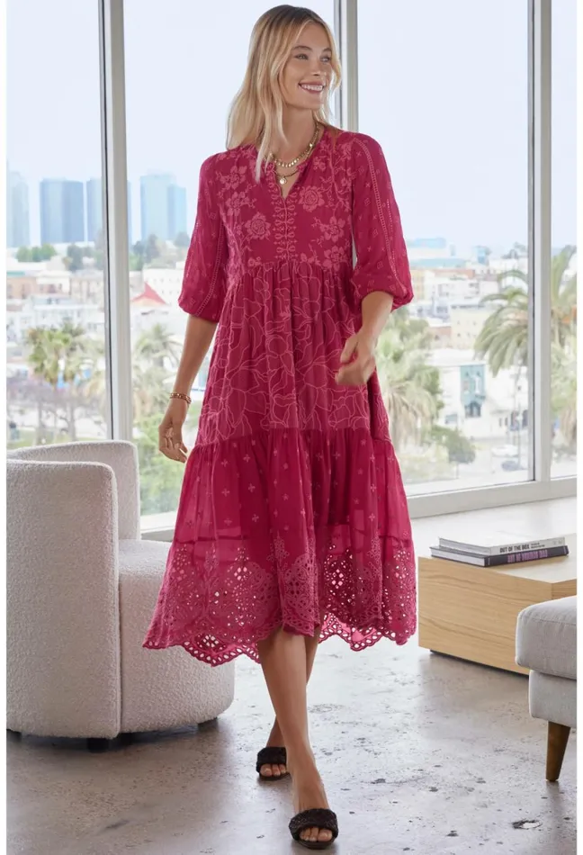 Women Johnny Was Dresses Gracie Hopscotch Dress Rumba Red