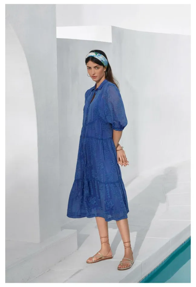 Women Johnny Was Dresses Sadie Midi Dress Dazzling Blue