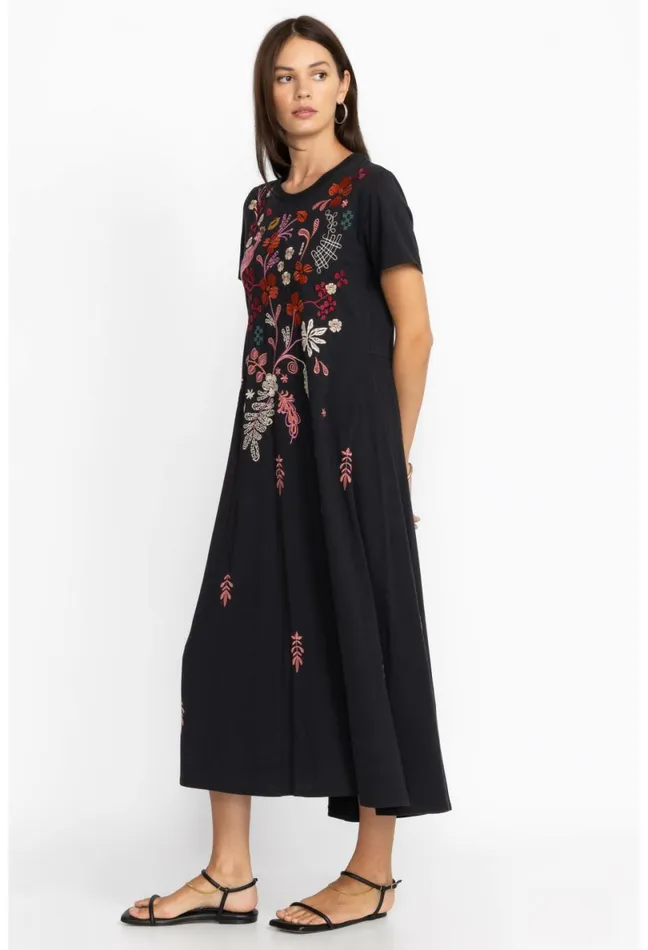Women Johnny Was Dresses Zuzu Knit TShirt Dress Black