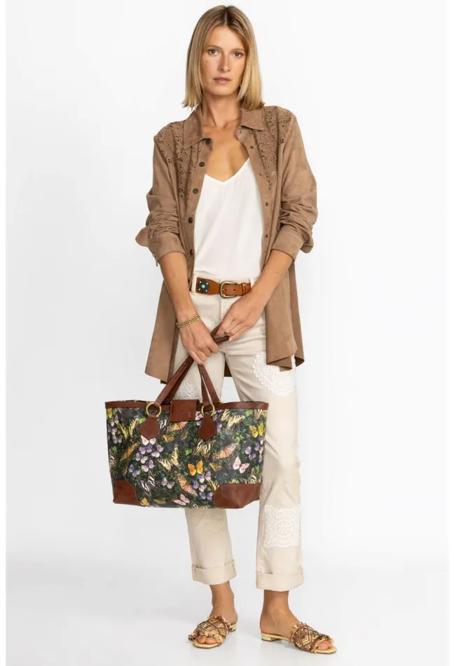 Women Johnny Was Handbags Midnight Mariposa Italian Leather Tote Midnight Mariposa