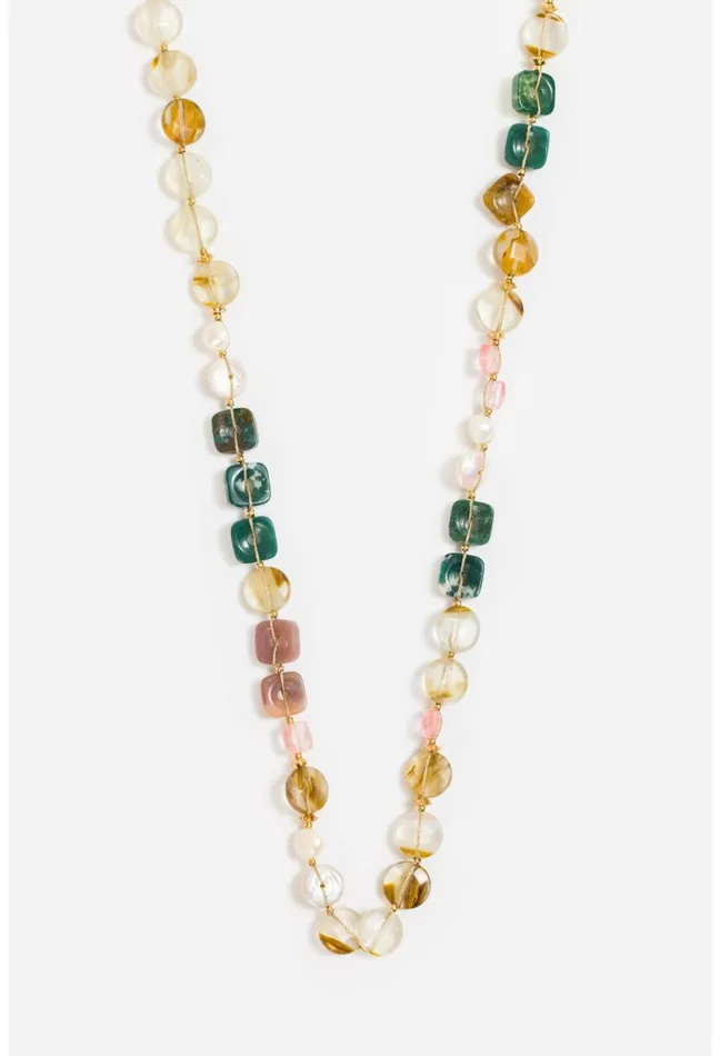 Women Johnny Was Jewelry Flat Stone Bead Necklace Multi