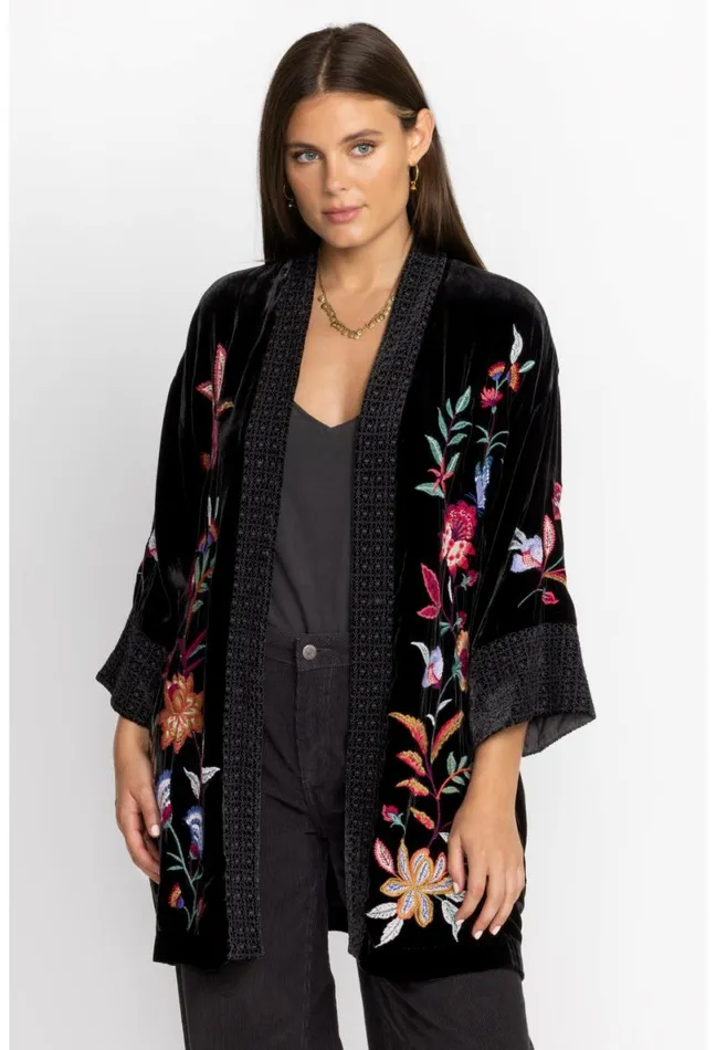 Women Johnny Was Kimonos Sandra Wide Cuff Velvet Kimono Black