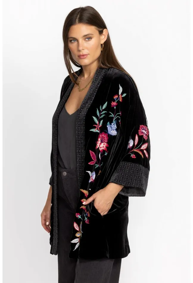 Women Johnny Was Kimonos Sandra Wide Cuff Velvet Kimono Black