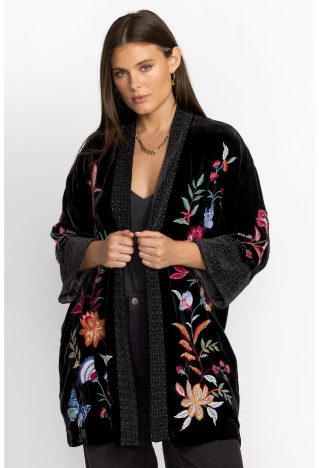 Women Johnny Was Kimonos Sandra Wide Cuff Velvet Kimono Black