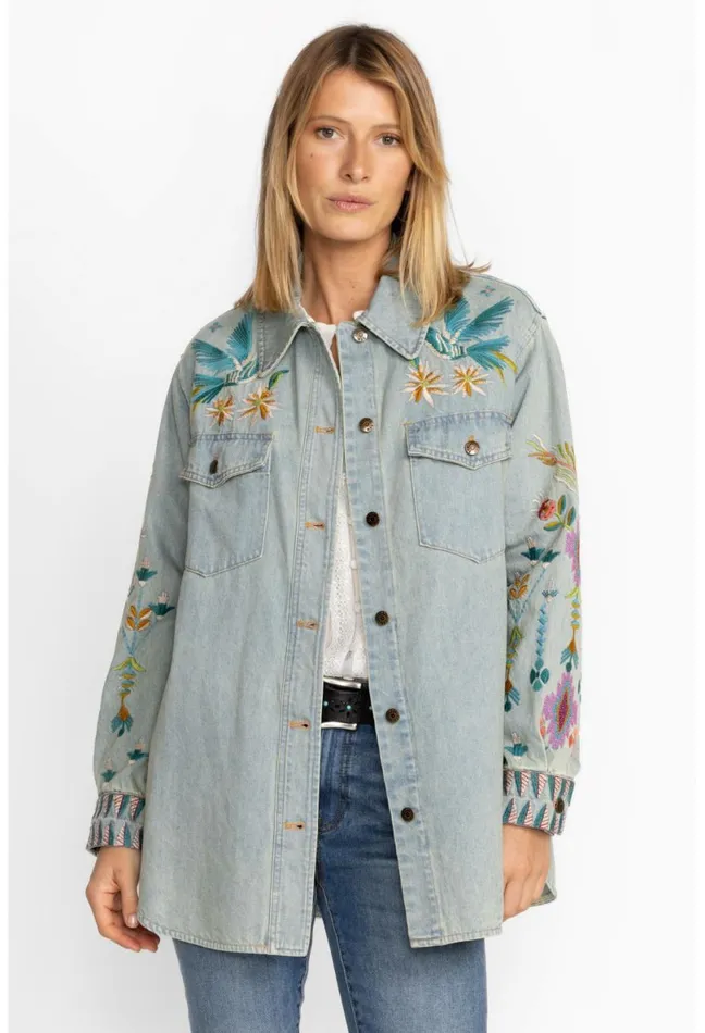 Women Johnny Was Outerwear Gabriella Denim Oversized Shirt Jacket Denim Blue