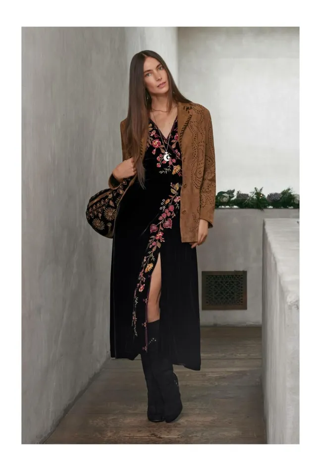 Women Johnny Was Outerwear Laser Cut Suede Whipstitch Blazer Gold